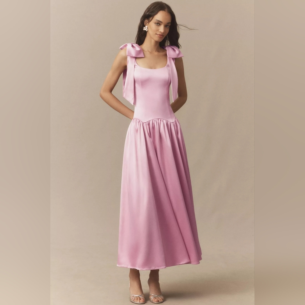 Hutch Ballerina Bow-Sleeve Drop-Waist Midi Dress